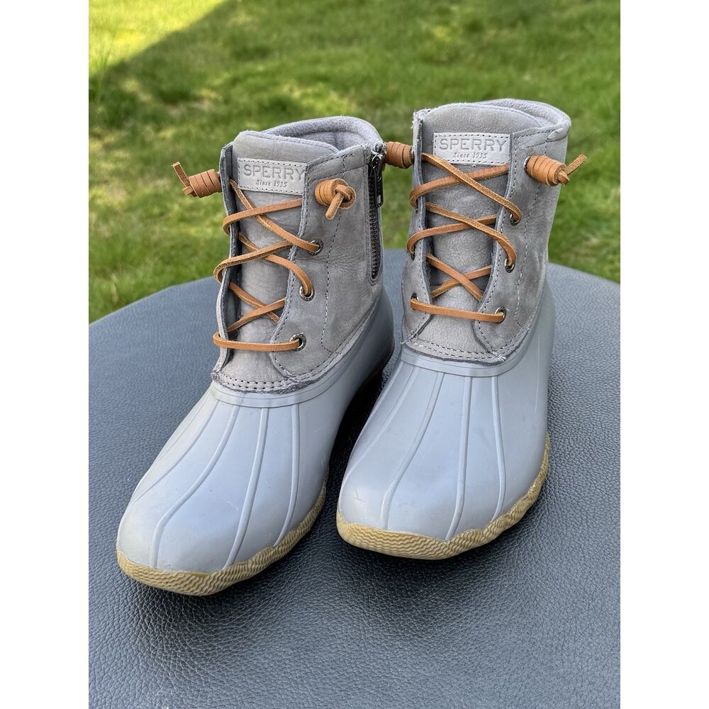 SPERRY Women's Gray Duck Boots Water Resistant Zip Ankle Size 8.5 - Picture 2 of 6